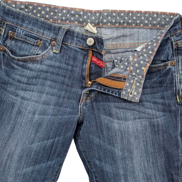 Lucky Brand Rushmore Bermuda Jeans Womens Blue Cropped Fringe Hem Denim Size 4 - Picture 5 of 12